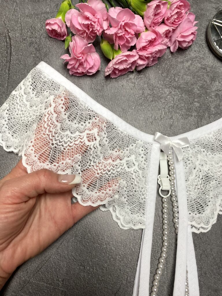 White Pearled Crotchless Panties Lace Panties With Pearl Handmade Miss Impreza 1612