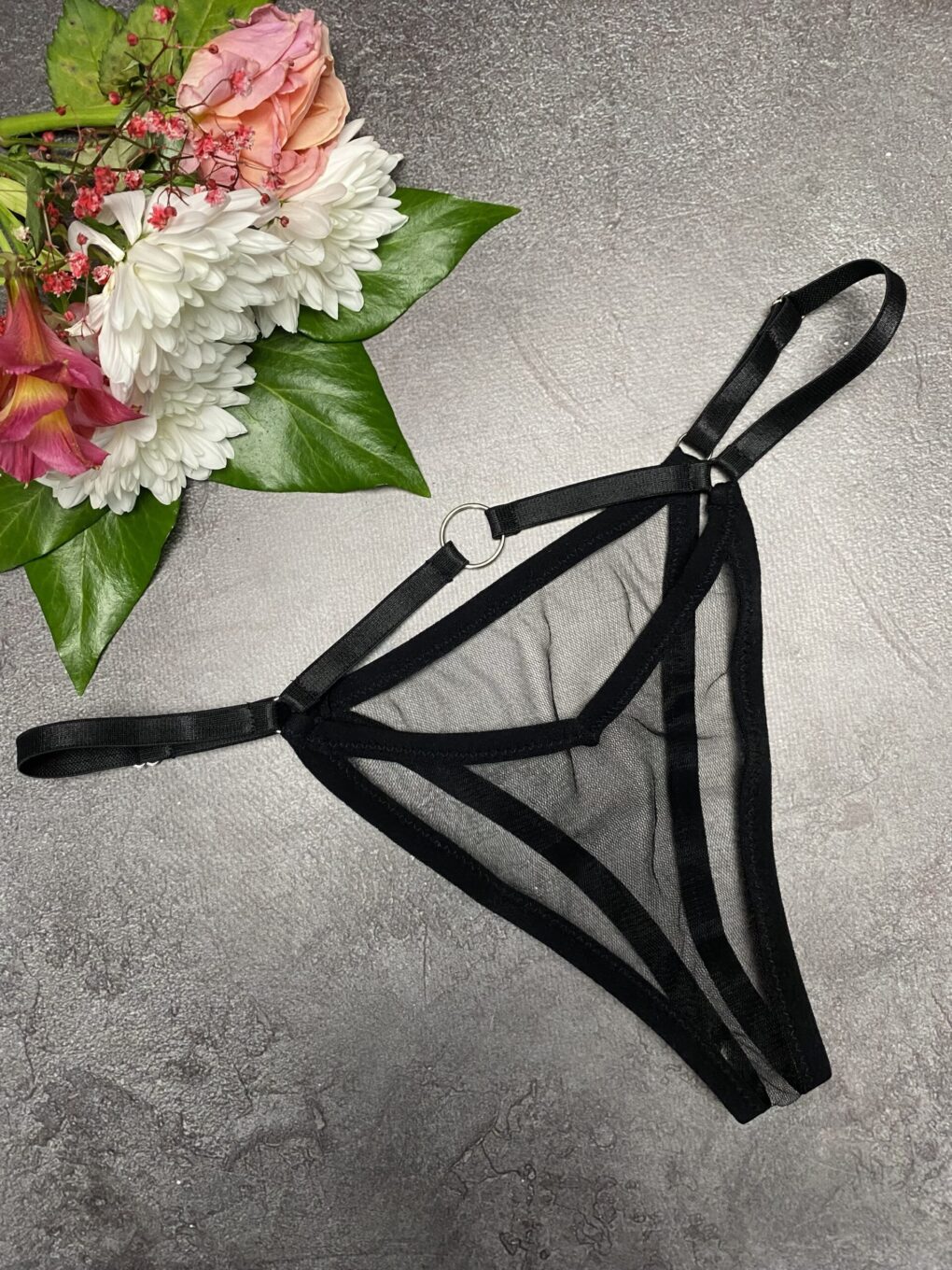 Black transparent panties with big metal ring (handmade) - Miss Impreza
